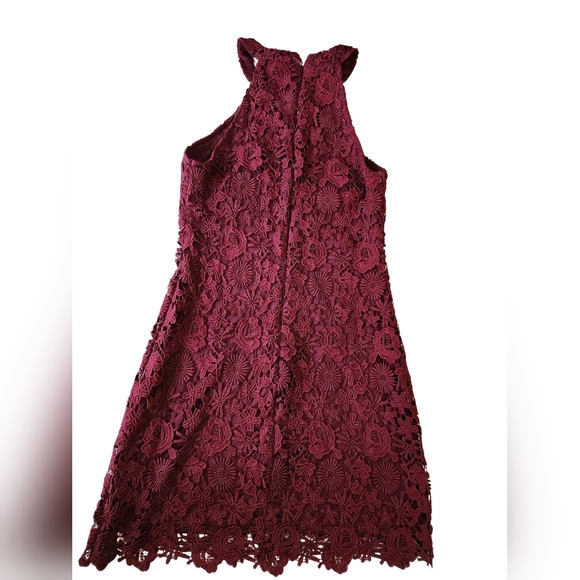 ALTERED: Lulus Formal Floral Lace Halter NeckBodycon Dress Size Large. Burgundy - Picture 2 of 10